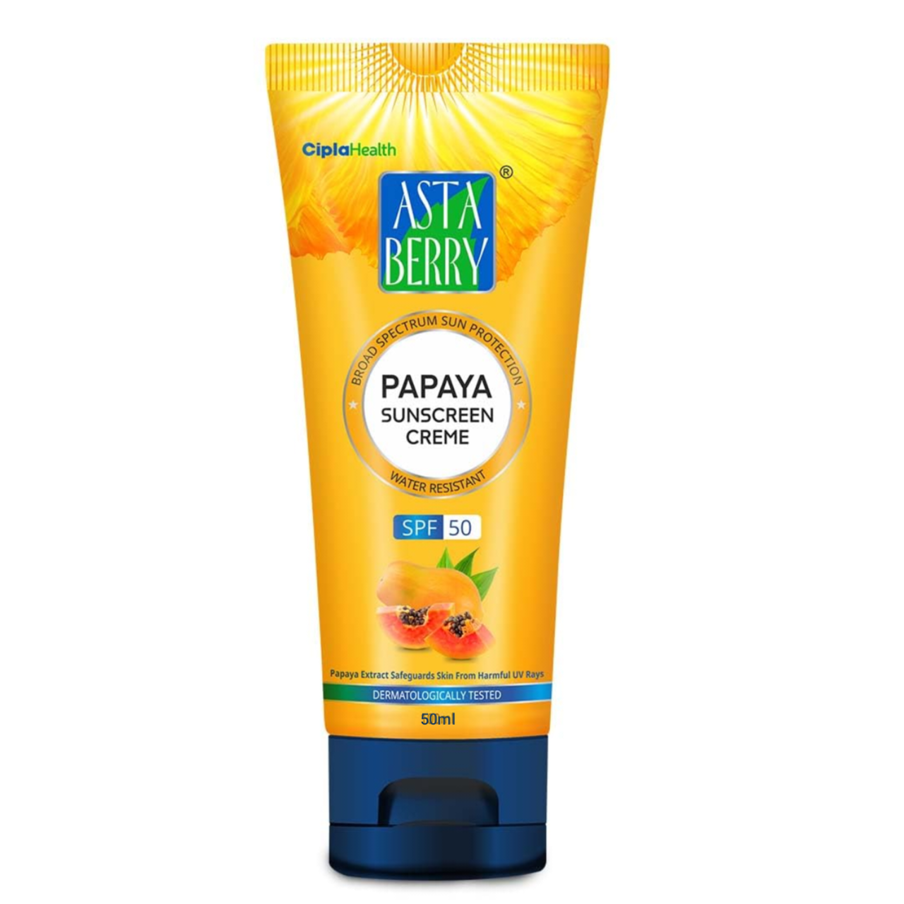 ASTABERRY Papaya Sunscreen Creme Spf 50 For All Skins 50ml-With Papaya Extract Dermatologist Formulated Lightweight Safeguards Skin From Uva And Uvb Rays