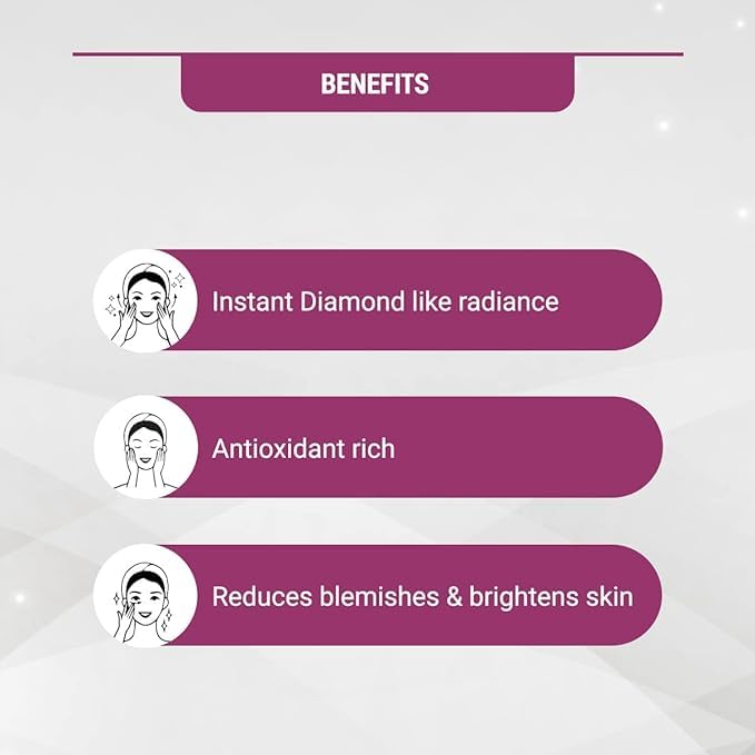 Lotus Herbals Radiant Diamond Cellular Radiance Facial Kit | With Diamon Dust & Cinnamon |Suitable For All Skin Types | Whitening & Tightening Facial Kit (Pack of 1) 37gm