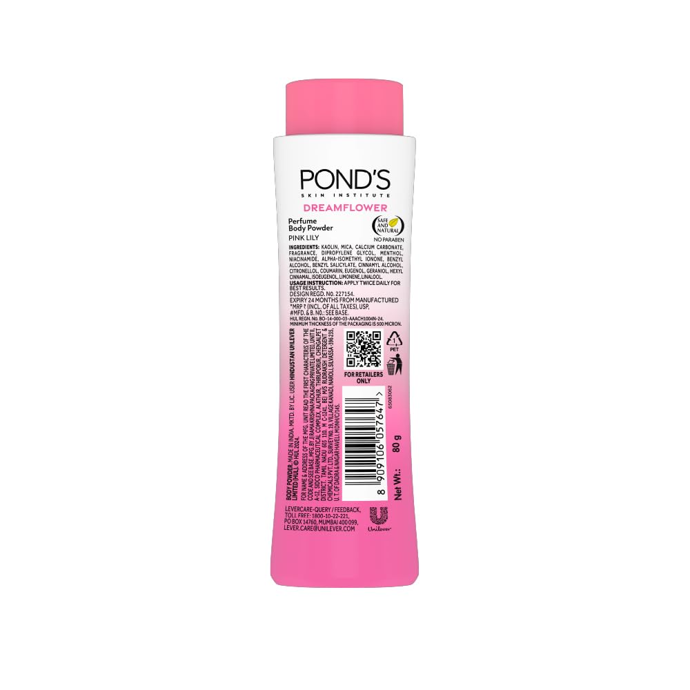 POND'S Dreamflower Fragrant Talc Powder with Vitamin B3, Pack of 1, 100gm