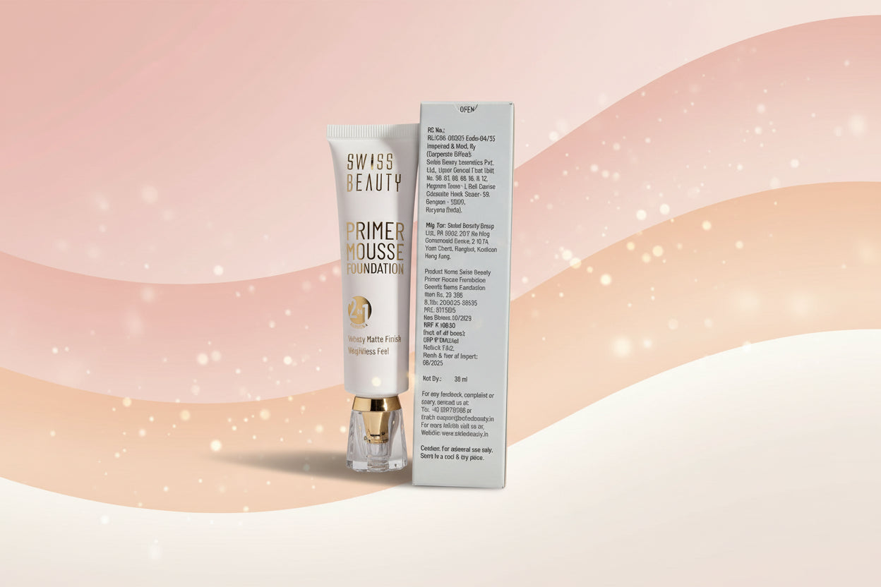 Swiss Beauty PRIMER MOUSSE FOUNDATION 2 IN 1 FORMULA Velvety Matte Finish Weightless Feel