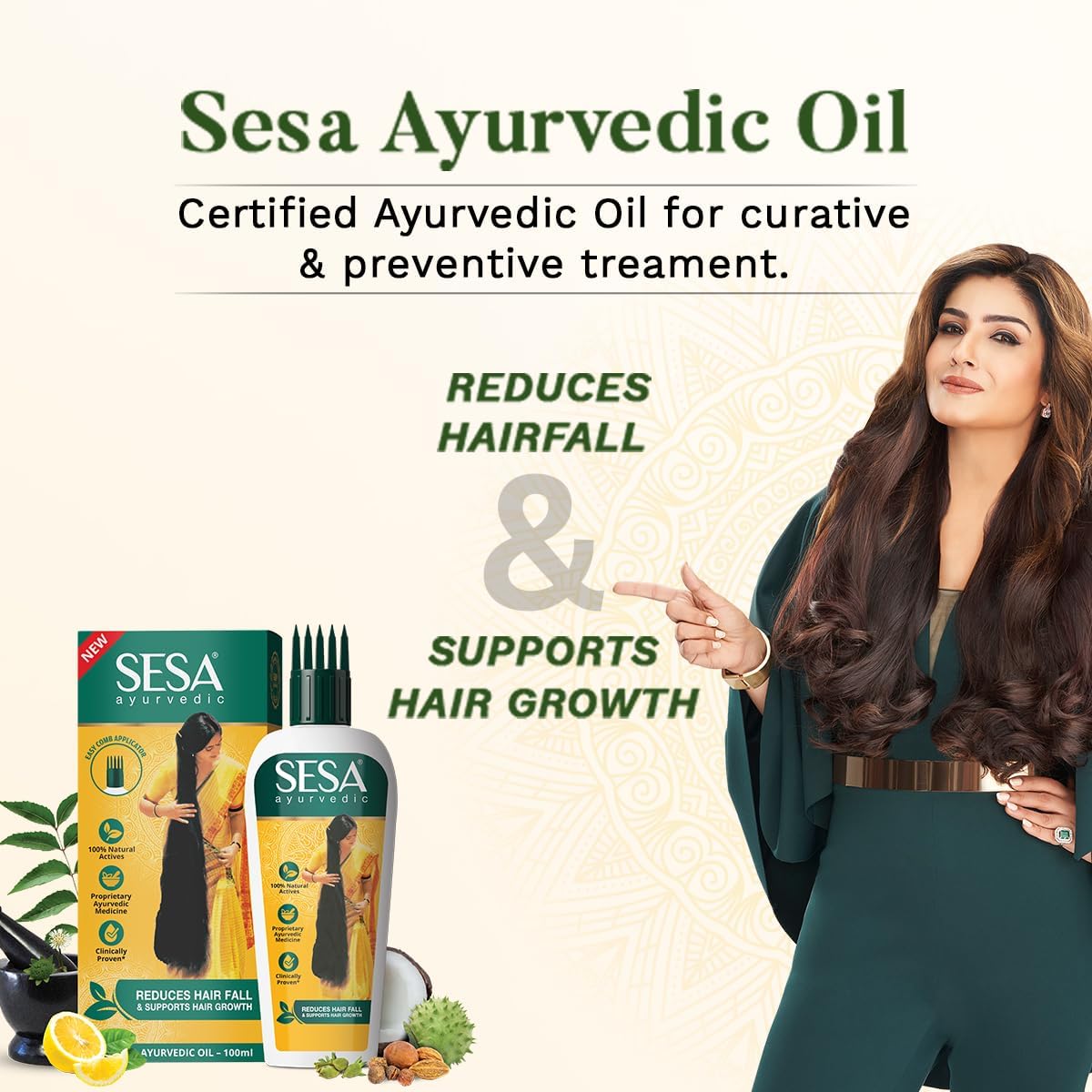 sesa Ayurvedic Hair Oil 100 ML With Bhringraj & Other Herbs With Coconut Oil And 4 Nourishing Oil For Hair Growth Help Control Hair Fall & Strengthen Roots With Easy Applicator, 100 ml or 3.38 oz