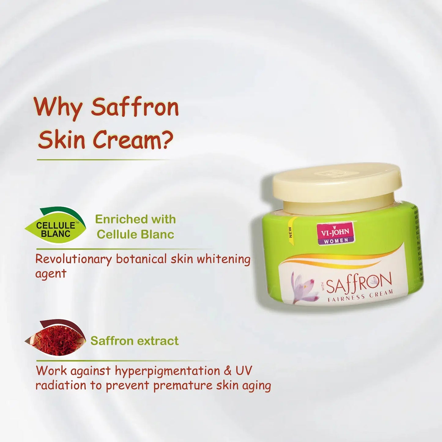VI-JOHN Saffron Classic Skin Fairness & Brightening Cream Enriched With Vitamin E 50g