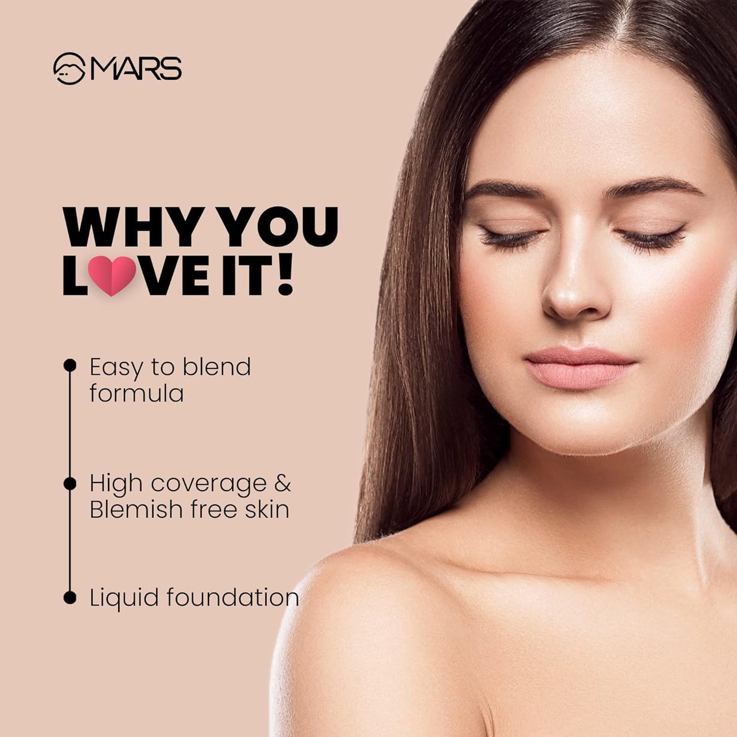 MARS The Gold Waves Waterproof Matte Foundation For 18 Hrs Long Lasting Stay Full Coverage F10 60ml (Pack Of 1). (101-Ivory, Free Size)