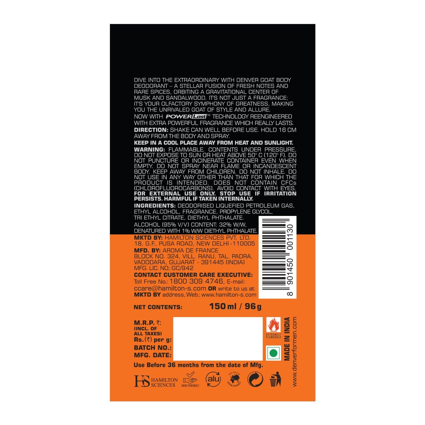 DENVER G O A T Black Code Deo -150ML Each| Long Lasting Deodorant Spray For Men
