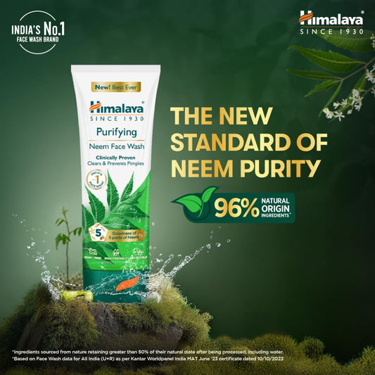 Himalaya Purifying Neem Face Wash|Clears and Prevents Pimples & Acne|Made with 5 parts of Neem|New & Best Ever clinically Proven formula|Gently Cleanses|For men and women|100 ml