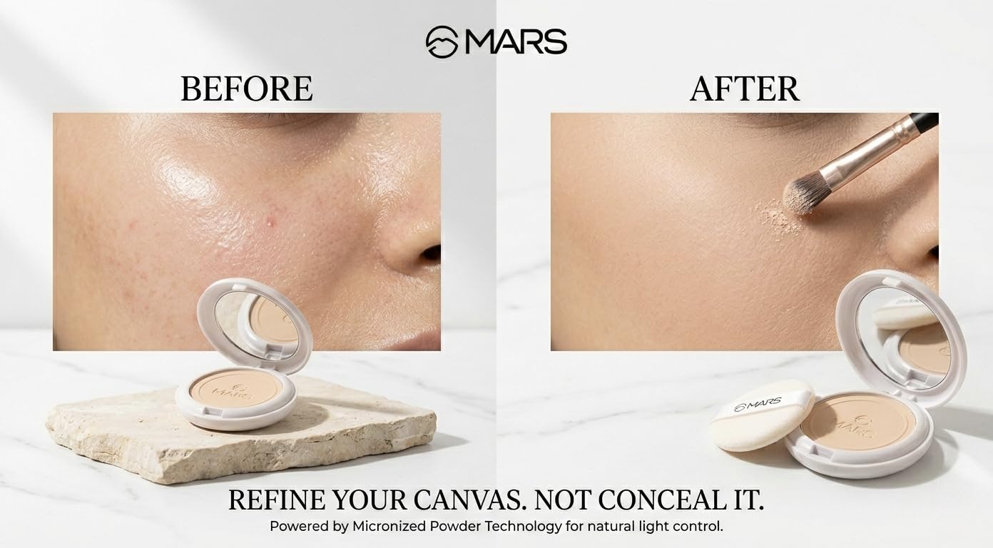Premium Melody Mars Compact Powder for Face Makeup | Oil Control & Pore Blurring Matte Finish | Lightweight & Long Lasting Micronized Powder | Vegan & Cruelty-Free | Includes Mirror and Puff - (Shade Name/Number)