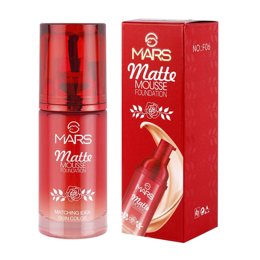 MARS Matte Mousse Foundation For Women All Skin Type Light Weight Waterproof F06 60Ml (Pack Of 1)| Full Coverage| Long Lasting Makeup Cream. (102-Beige, Free Size)