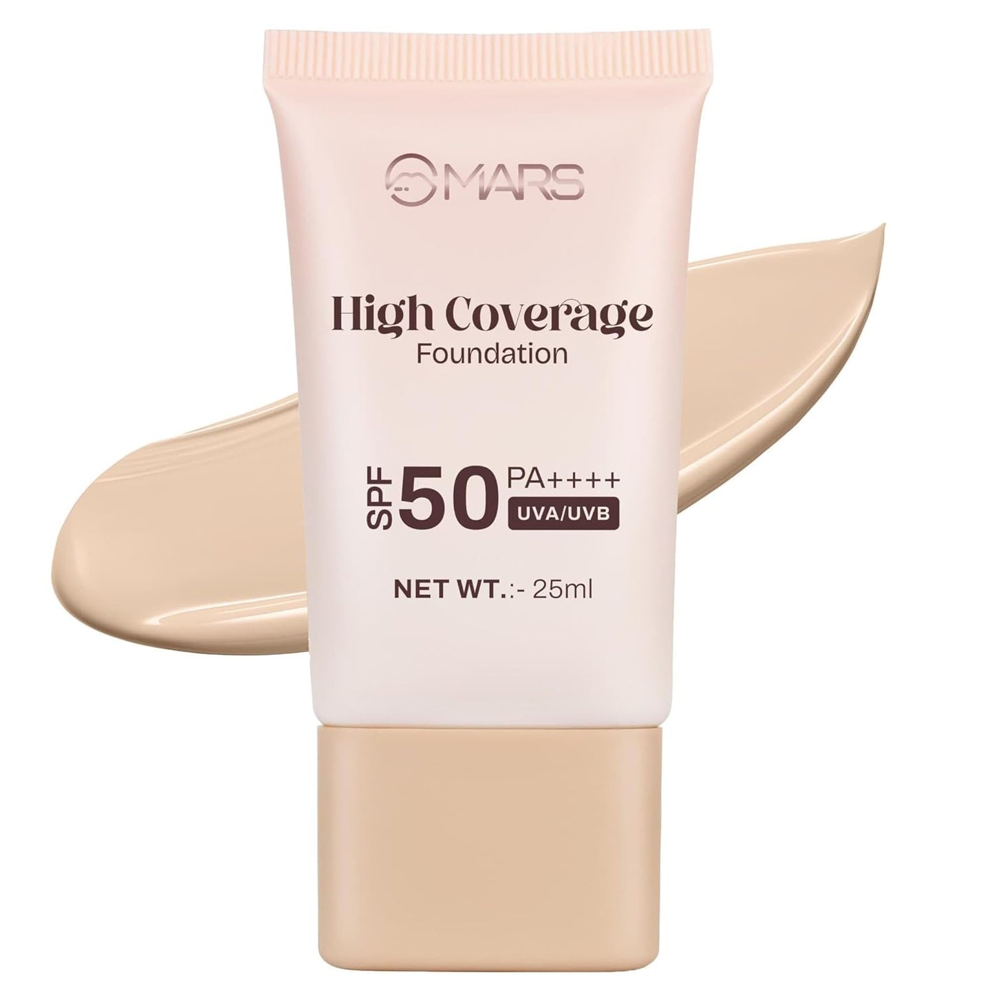 MARS SPF50 PA++++ High Coverage Foundation (25ml) (01-Ivory Glow) | Blemish Free & Blendable Makeup | For All Skin Type | IN-VIVO Tested with 5 Star UVA+UVB Protection Boots Rating