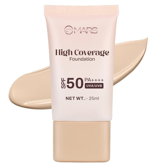 MARS SPF50 PA++++ High Coverage Foundation (25ml) (01-Ivory Glow) | Blemish Free & Blendable Makeup | For All Skin Type | IN-VIVO Tested with 5 Star UVA+UVB Protection Boots Rating