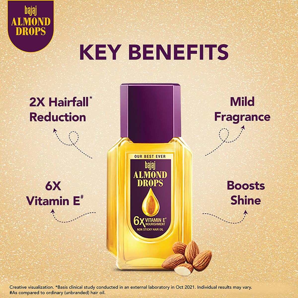 Bajaj Almond Drops Hair Oil, 305ml, Light & Non-Sticky with 6X Vitamin E for 2X Hair fall Reduction