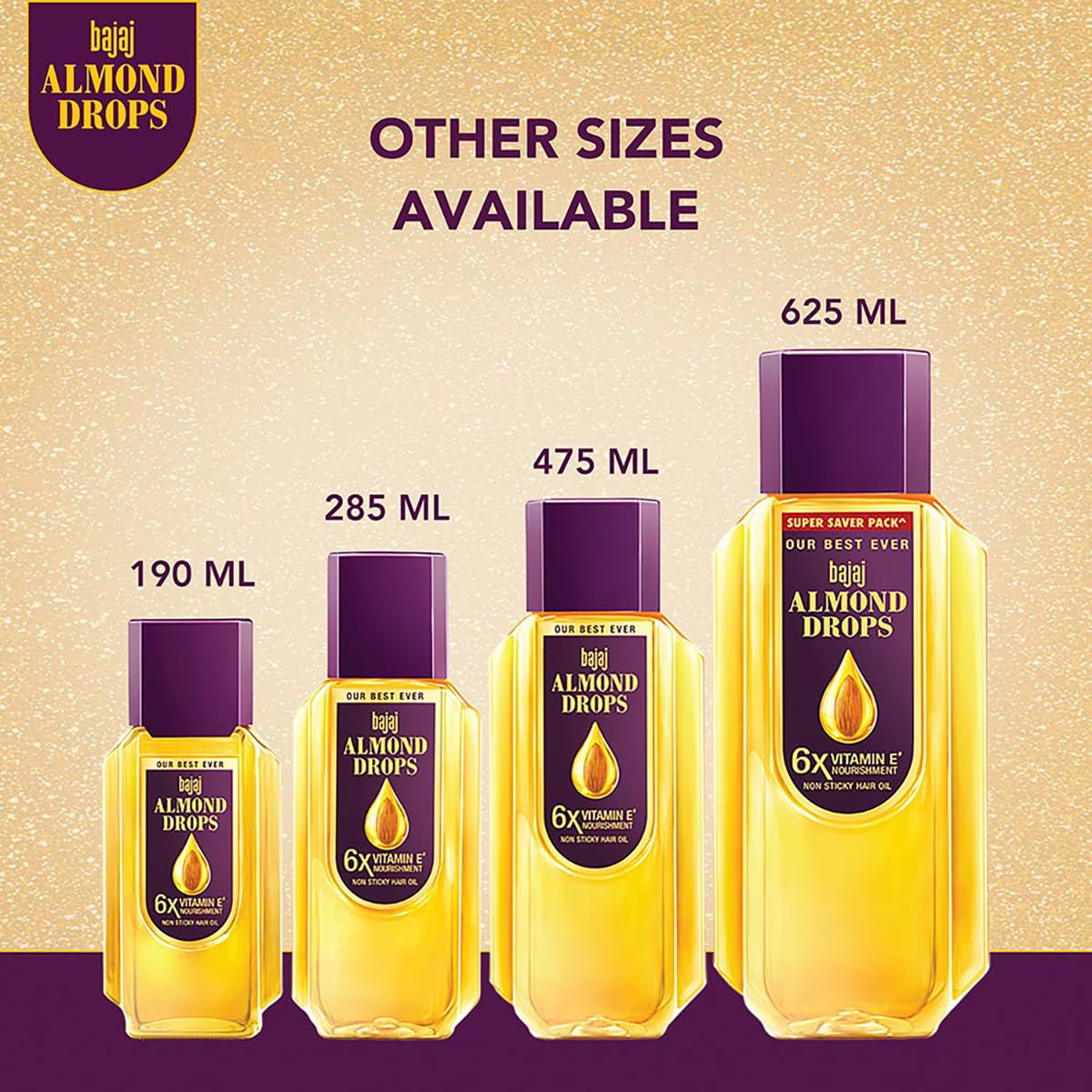 Bajaj Almond Drops Hair Oil, 305ml, Light & Non-Sticky with 6X Vitamin E for 2X Hair fall Reduction