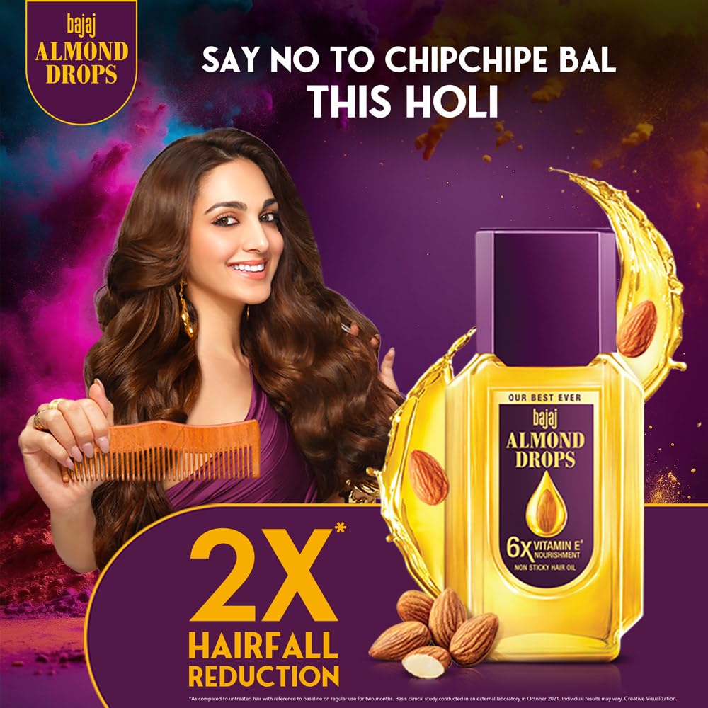 Bajaj Almond Drops Hair Oil, 200ml, Light & Non-Sticky with 6X Vitamin E for 2X Hair fall Reduction
