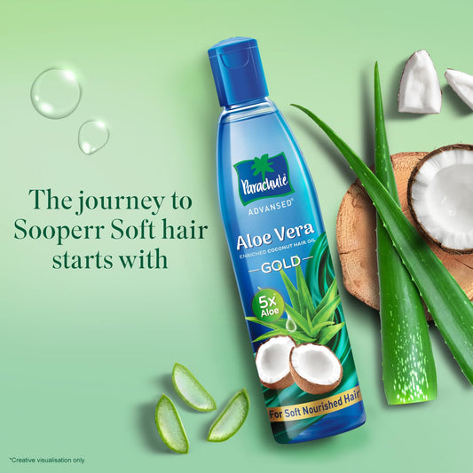 Parachute Advansed Aloe Vera Enriched Coconut Hair Oil Gold | 5X Aloe Vera | Makes Hair Sooperr Soft | 150ml