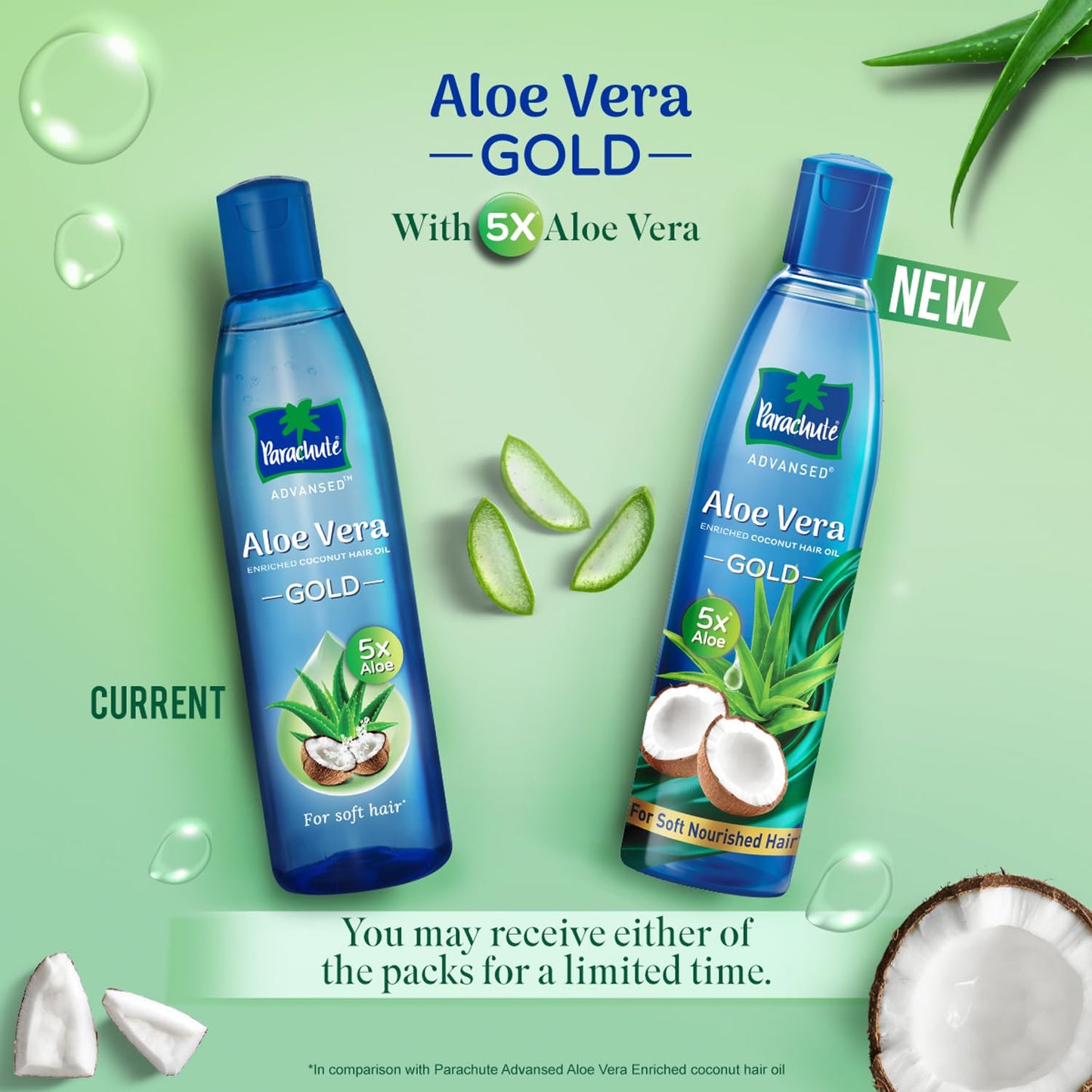 Parachute Advansed Aloe Vera Enriched Coconut Hair Oil Gold | 5X Aloe Vera | Makes Hair Sooperr Soft | 150ml