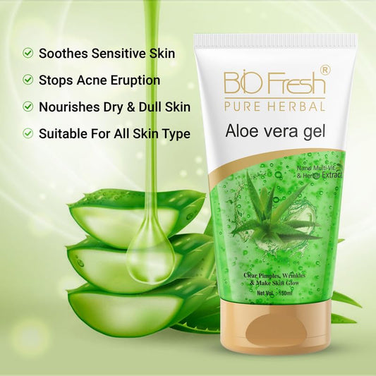 BIOFRESH HERBALS Aloe Vera Gel - 100ml Moisturizing Natural Hydrating Pure Aloe Gel with Nano Multi-Vit Extract Non-Sticky Skin Care for Pimples