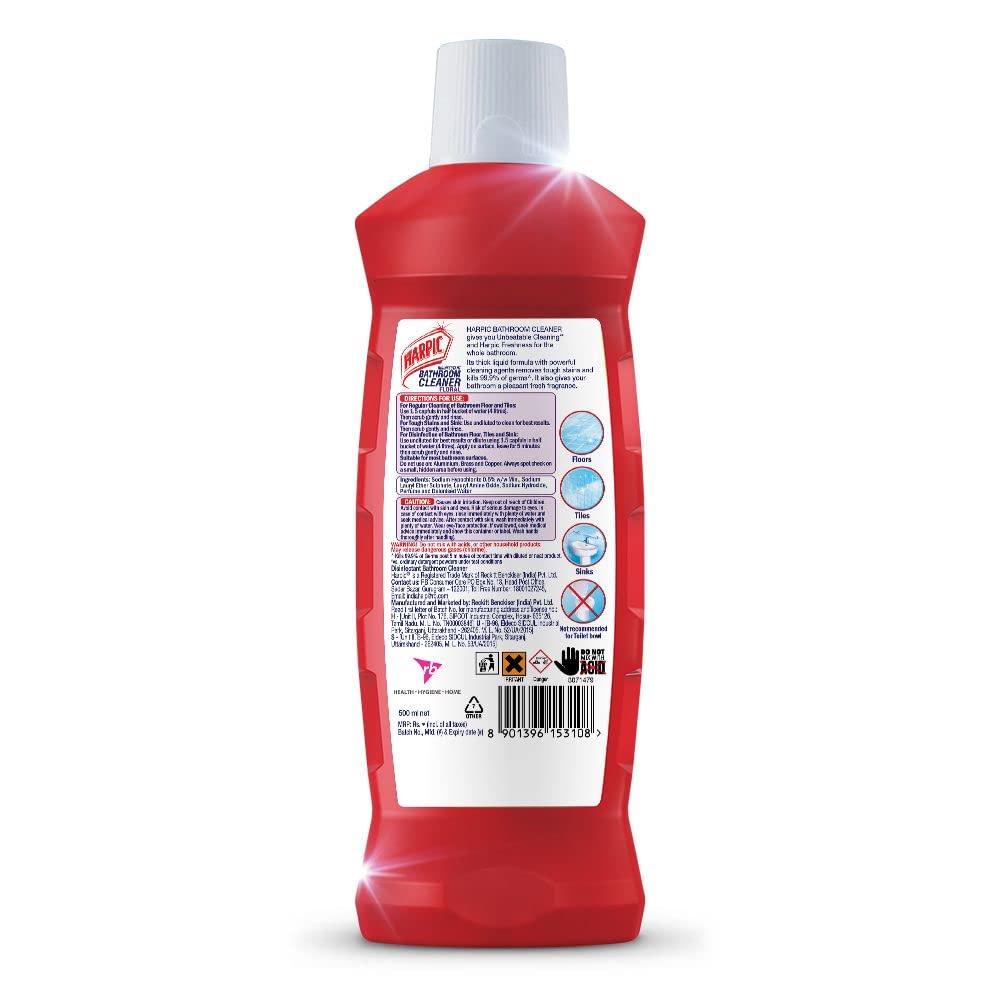 Harpic Bathroom Cleaner Liquid, Floral - 250 ml | New Thicker Bathroom Floor Cleaner | Red Harpic Bottle