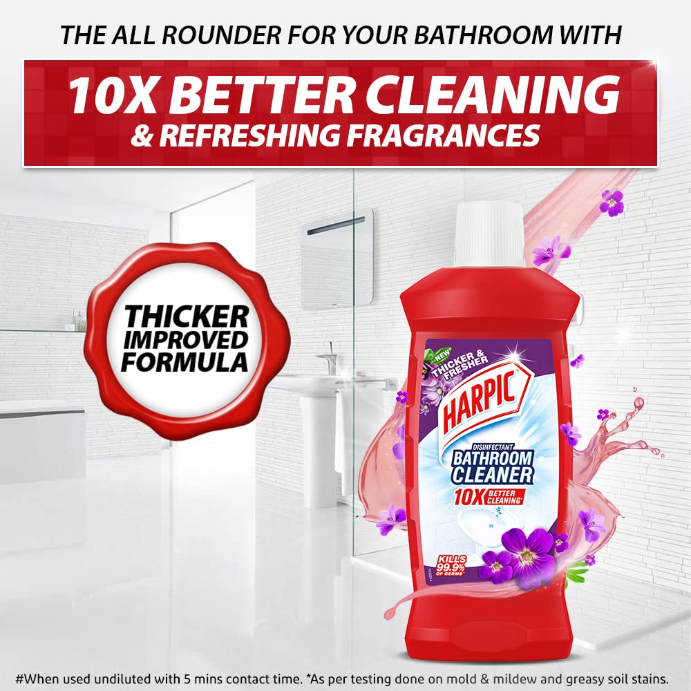 Harpic Bathroom Cleaner Liquid, Floral - 250 ml | New Thicker Bathroom Floor Cleaner | Red Harpic Bottle