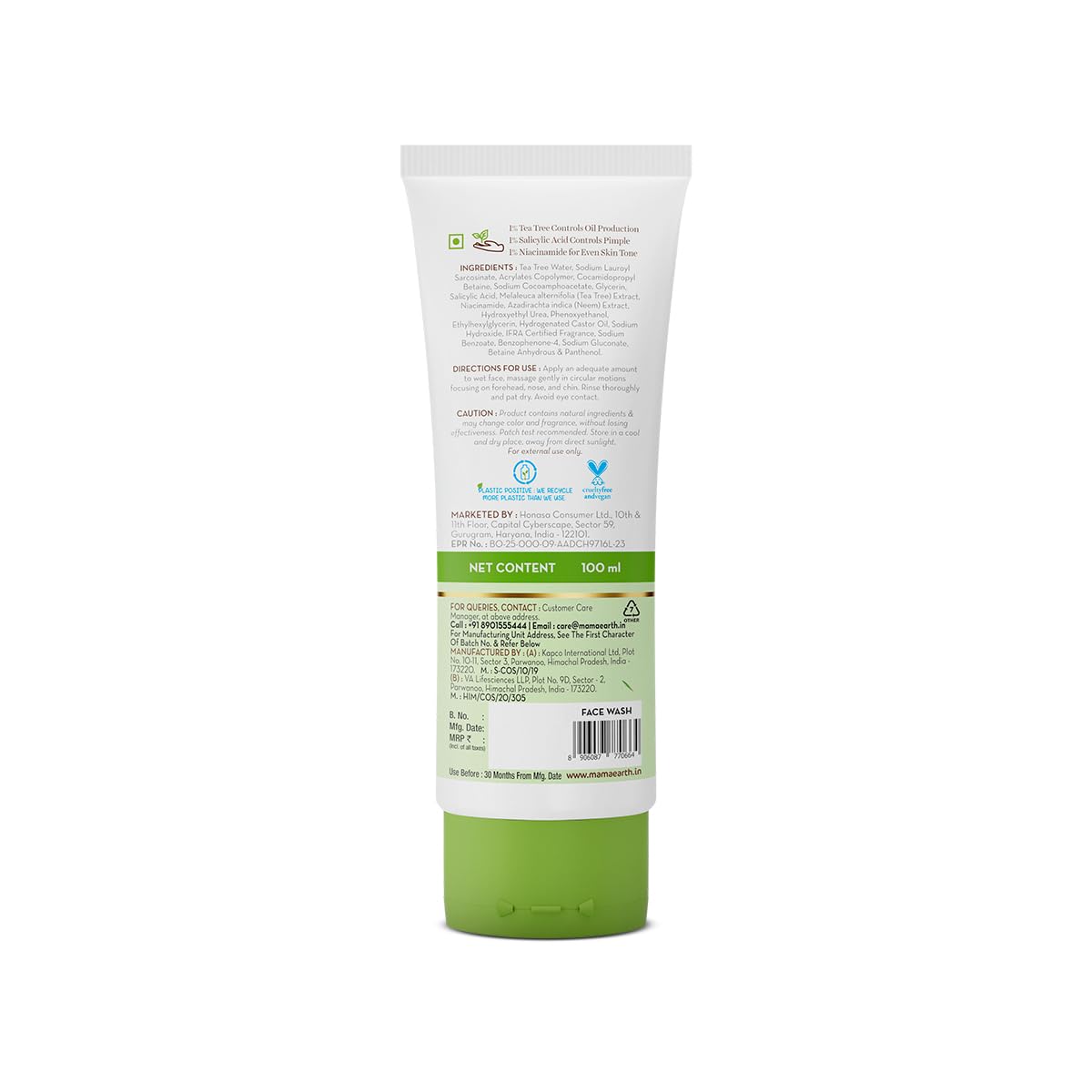 Mamaearth Tea Tree Pimple Control Face Wash with Tea Tree & Salicylic for Oily & Acne-Prone Skin - 100 ml | Controls Oil to Prevent Pimples | Crafted with tea tree & salicylic acid | Made Safe