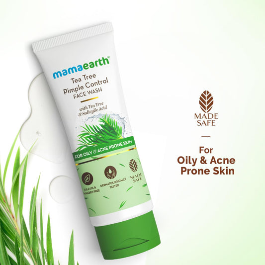 Mamaearth Tea Tree Pimple Control Face Wash with Tea Tree & Salicylic for Oily & Acne-Prone Skin - 100 ml | Controls Oil to Prevent Pimples | Crafted with tea tree & salicylic acid | Made Safe
