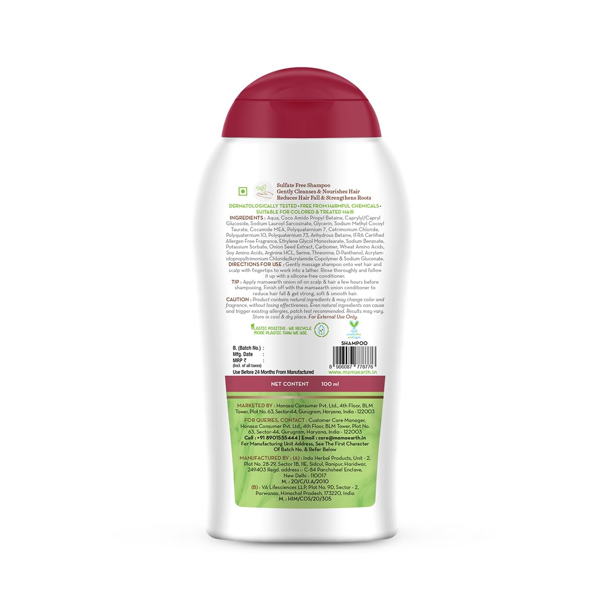 Mamaearth Onion Shampoo for Hair Fall Control & Hair Growth with Onion & Plant Keratin - 180 ml