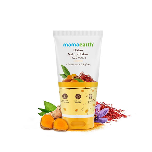 Mamaearth Ubtan Natural Glow Face Wash with Turmeric & Saffron | For Tan Removal & Skin brightening | SLS & Paraben Free | For All Skin Type | For Men & Women | 50 ml