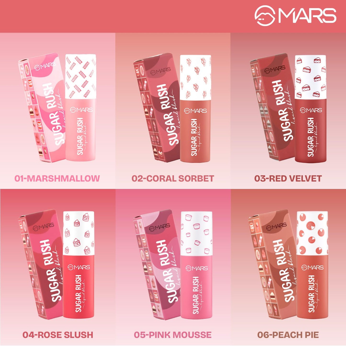 MARS Sugar Rush Liquid Blush (04-ROSE SLUSH) | High-Pigmentation | Lightweight Formula | Dewy Matte Finish | Long-Lasting | Smooth Radiant Glow | Easy Doe-Foot Applicator (4.5ml)