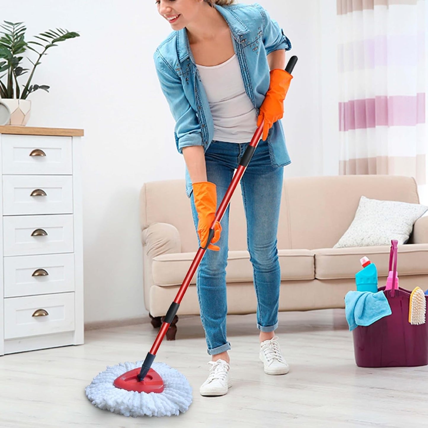 Mop Stick Rod Only with Free Microfiber Refill | Adjustable Stainless Steel Spin Mop Rod | Pocha Stick for Floor Cleaning Home & Office