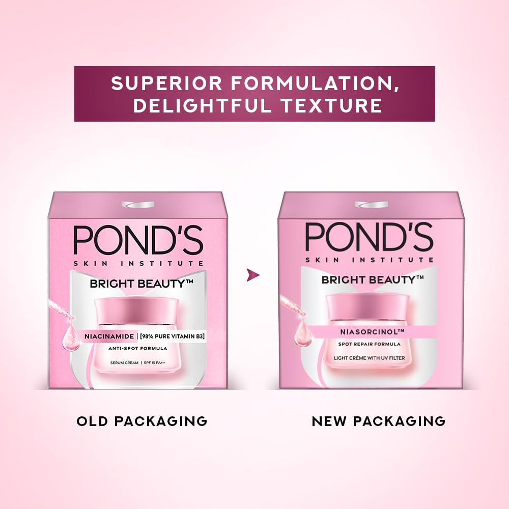 POND'S Bright Beauty Day Cream 35 g, Non-Oily, Mattifying Daily Face Moisturizer, SPF 15 - With Niacinamide to Lighten Dark Spots for Glowing Skin