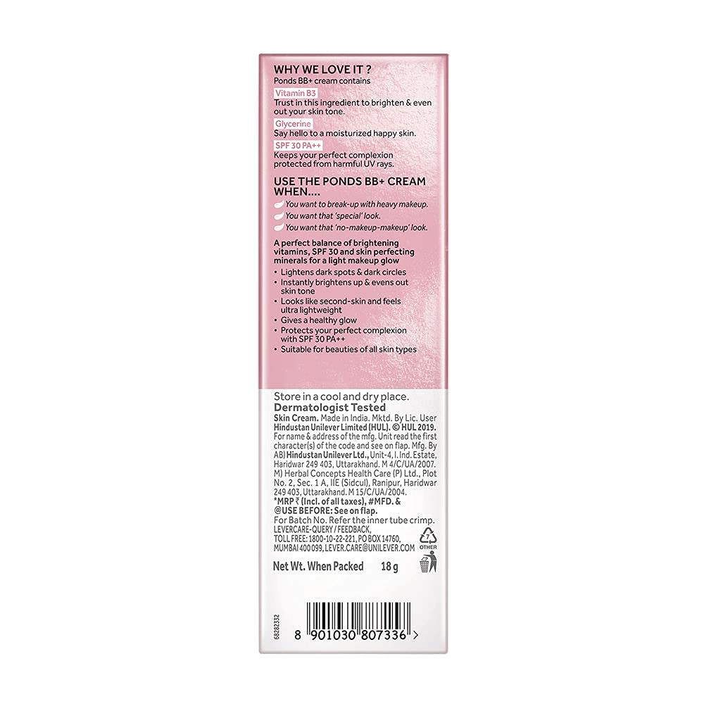 POND'S BB+ Cream | Instant Spot Coverage | Light Make-up Glow | Natural 18g