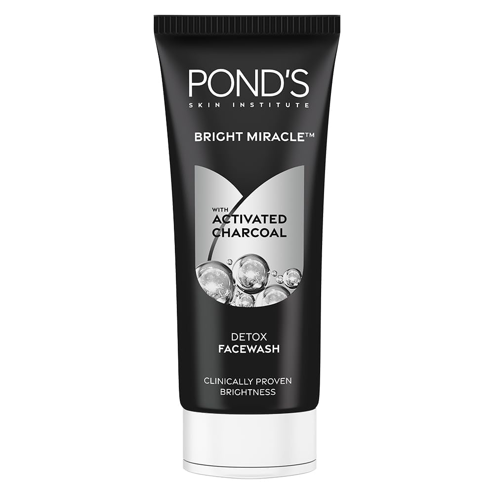 POND'S Pure Detox Face Wash 100 g|| Daily Exfoliating & Brightening Cleanser|| Deep Cleans Oily Skin - With Activated Charcoal for Fresh|| Glowing Skin