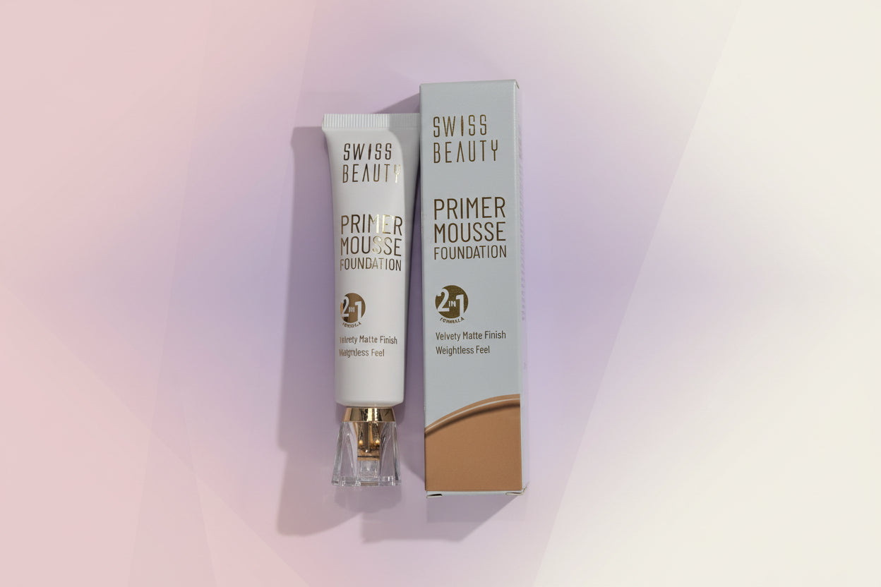 Swiss Beauty PRIMER MOUSSE FOUNDATION 2 IN 1 FORMULA Velvety Matte Finish Weightless Feel