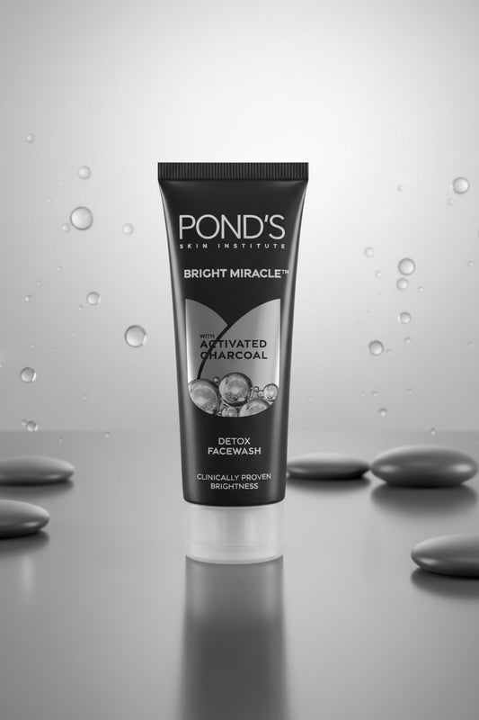Ponds Bright Miracle Detox Facewash being held in a hand with a blurred background