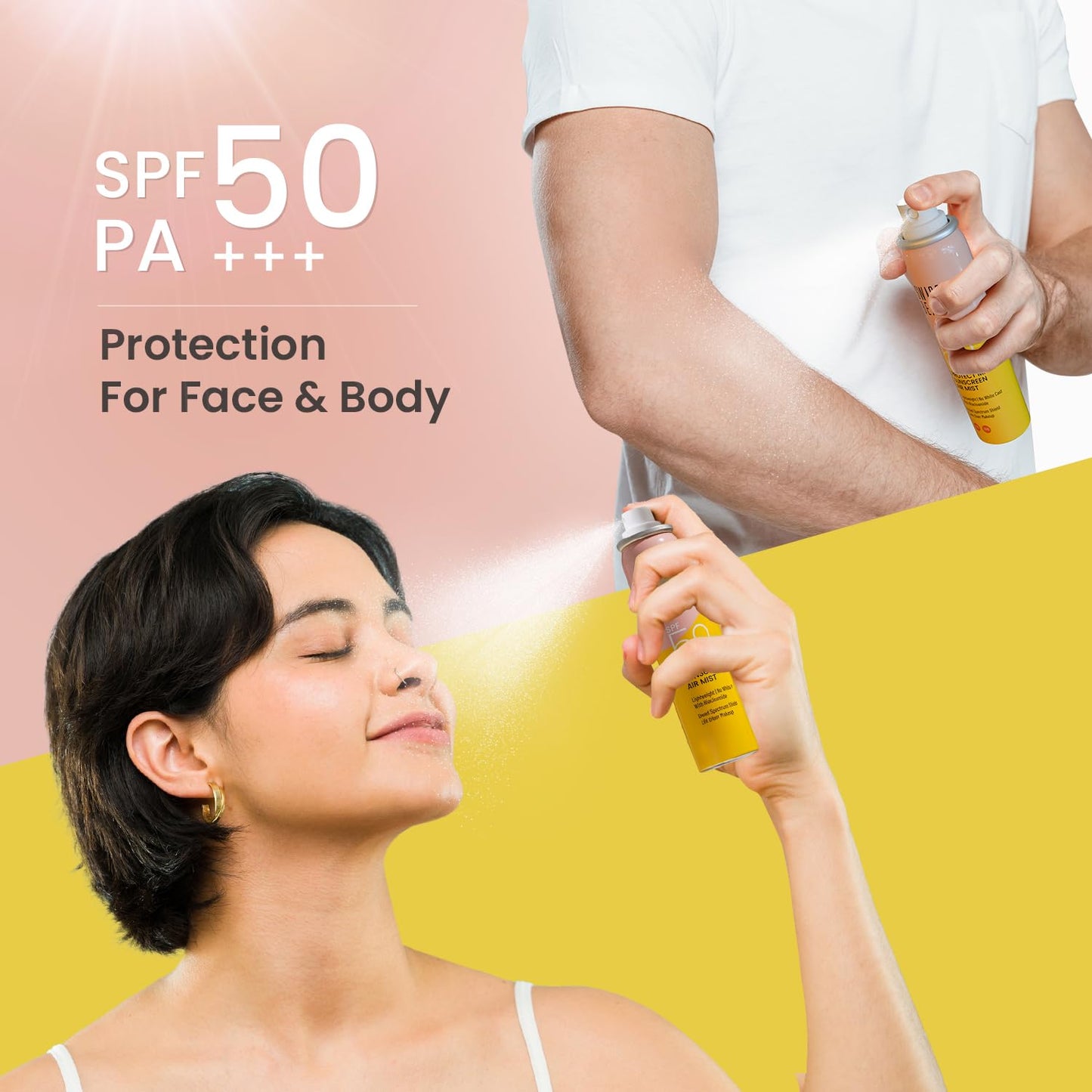 SWISS BEAUTY Protect Maxx Sunscreen Air Mist | SPF 50 PA+++ | With Niacinamide | UVA+UVB Protection For All Skin Type | Even Over Makeup | For Face & Body | 80ml