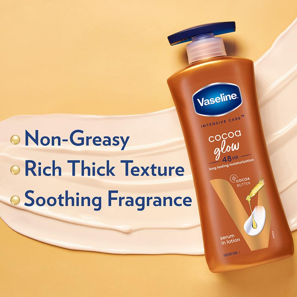 Vaseline Cocoa Glow Serum In Lotion, 400 ml | 100% Pure Cocoa & Shea Butter for Glowing & Soft Skin