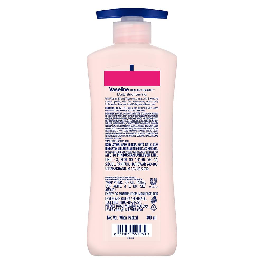 Vaseline Daily Brightening Body Lotion For Healthy & Glowing Skin with Niacinamide 400ml