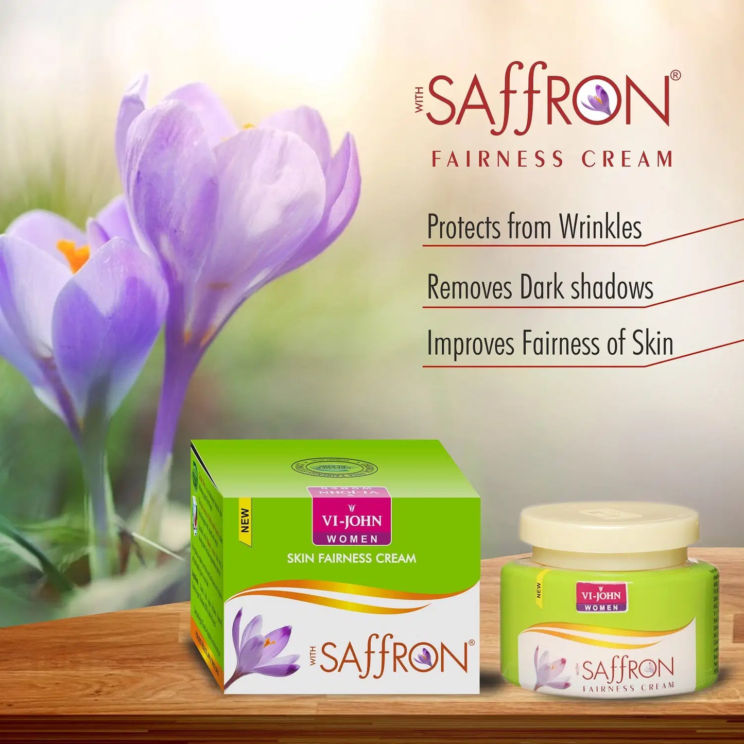 VI-JOHN Saffron Classic Skin Fairness & Brightening Cream Enriched With Vitamin E 50g