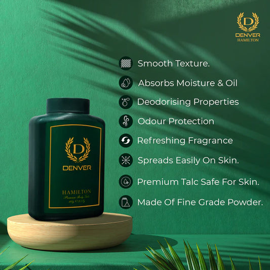 DENVER Hamilton Premium Body Talc - 100GM | Scented Talcum Powder for Men