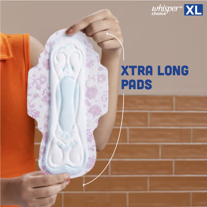 Whisper Choice XL thick Sanitary Pads - upto 100% Stain protection with side safe Wings- 16 Pads 2 Free Pads