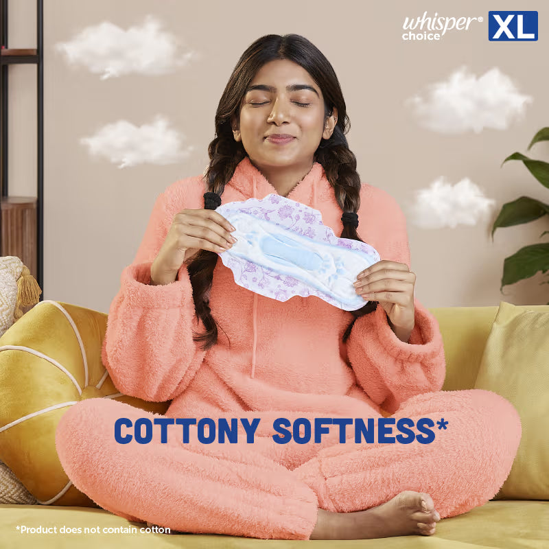 Whisper Choice XL thick Sanitary Pads - upto 100% Stain protection with side safe Wings- 16 Pads 2 Free Pads